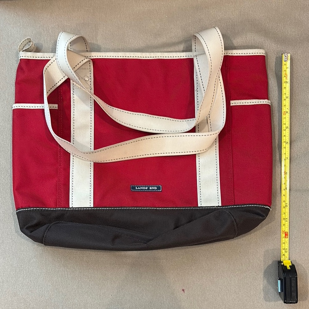 Lands' End Red and Black Tote Bag